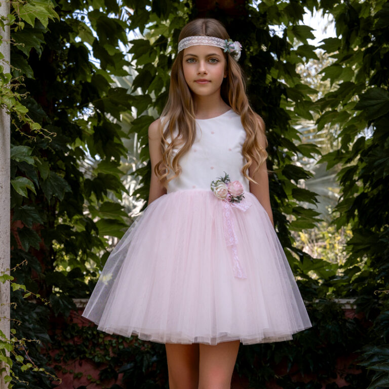 MM 632 | Vestido rosa clarinho com rabona amovível.